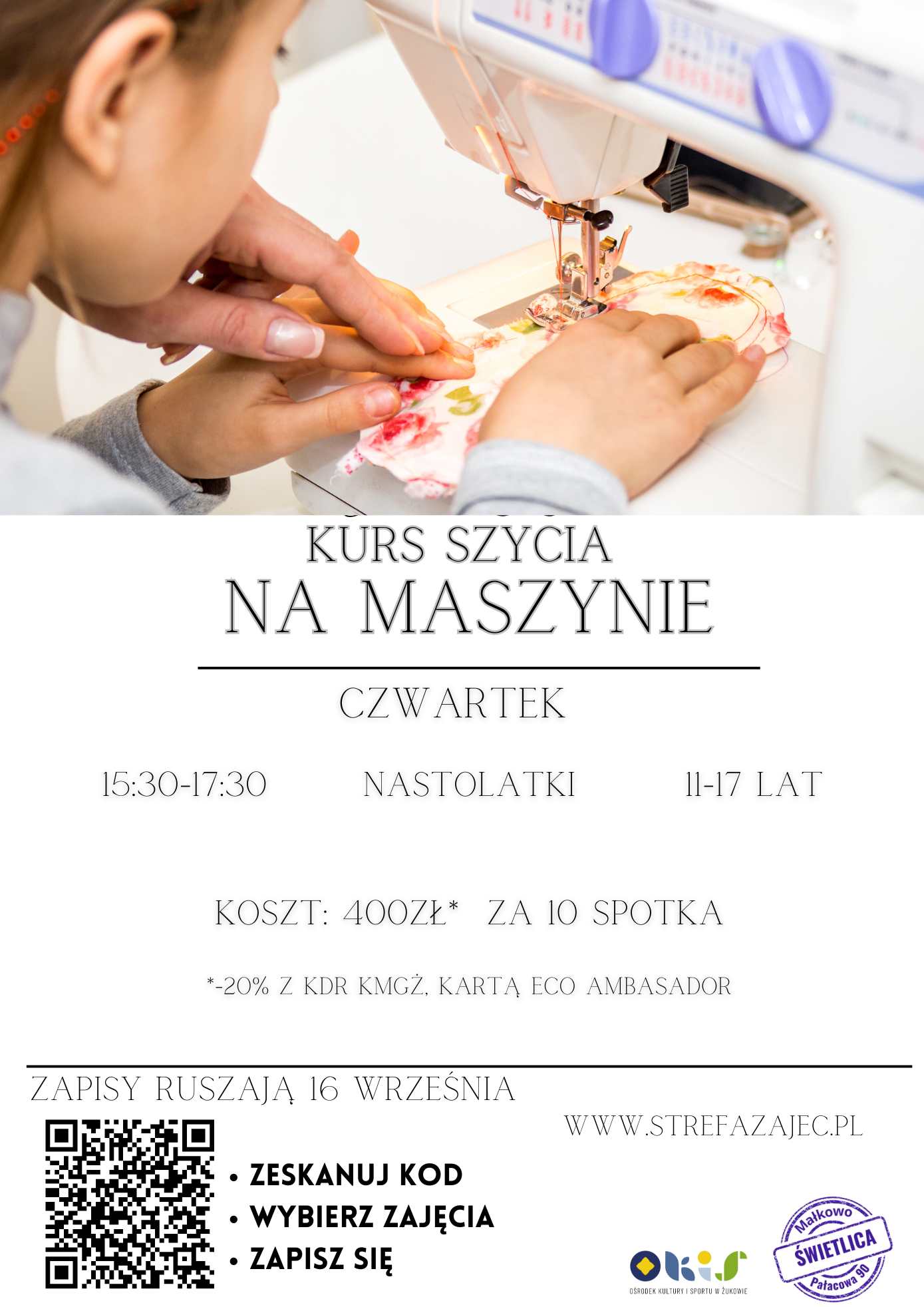 Kurs szycia na maszynie - 11lat - 17lat  Małkowo